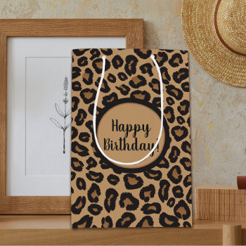Chic Leopard Pattern Birthday Medium Gift Bag by mangomoonstudio at Zazzle