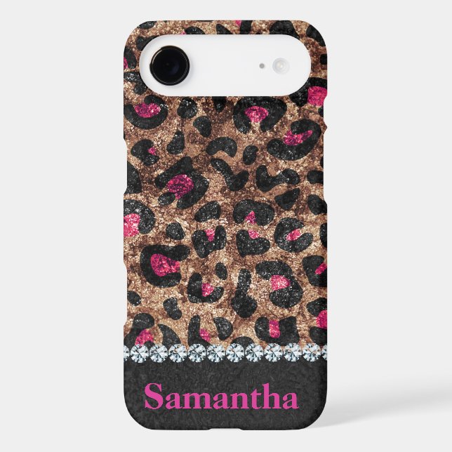 Chic leopard pink animal diamond personalized Case-Mate iPhone case (Back)
