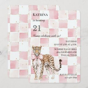 Chic Leopard Pink Bow Squares Birthday Invitation