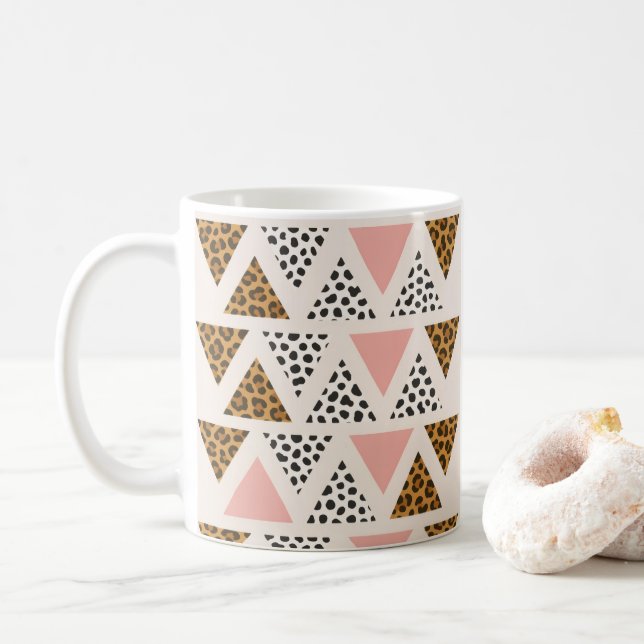 Chic Leopard & Pink Triangle Pattern Coffee Mug (With Donut)