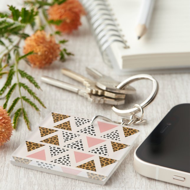 Chic Leopard & Pink Triangle Pattern Keychain (Front Right)