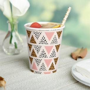 Chic Leopard & Pink Triangle Pattern Paper Cups