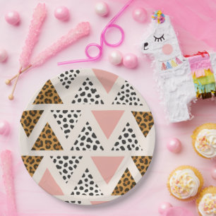 Chic Leopard & Pink Triangle Pattern Paper Plates