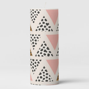 Chic Leopard & Pink Triangle Pattern Pillar Candle