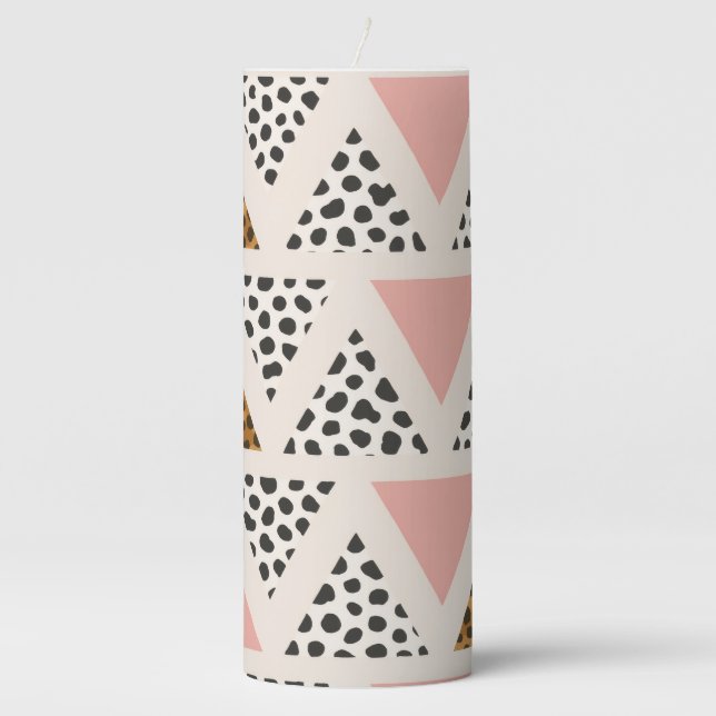 Chic Leopard & Pink Triangle Pattern Pillar Candle (Front)