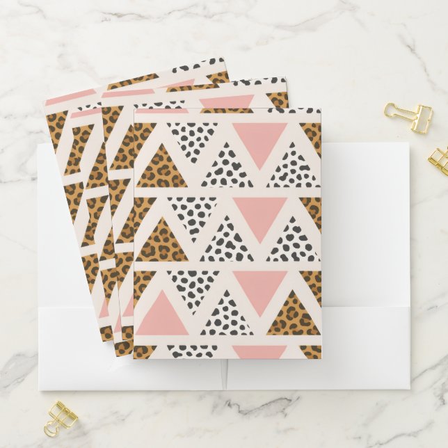 Chic Leopard & Pink Triangle Pattern Pocket Folder (In Situ)