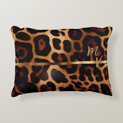 Chic Leopard Print and Gold Monogrammed  Accent Pillow