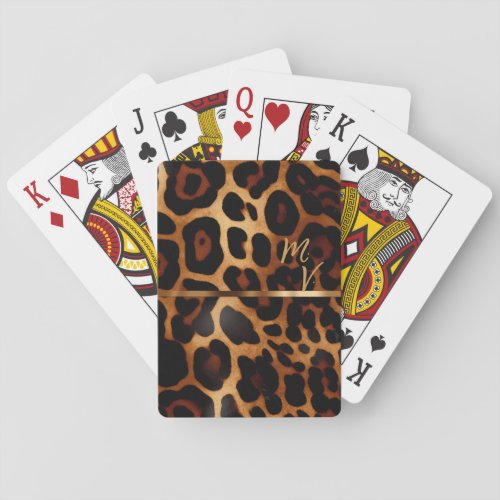 Chic Leopard Print and Gold Monogrammed  Playing Cards