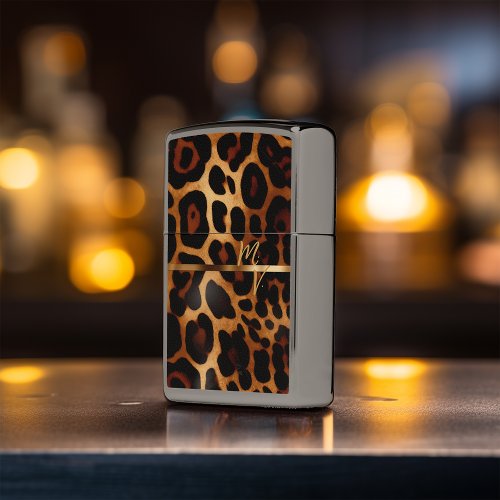 Chic Leopard Print and Gold Monogrammed  Zippo Lighter