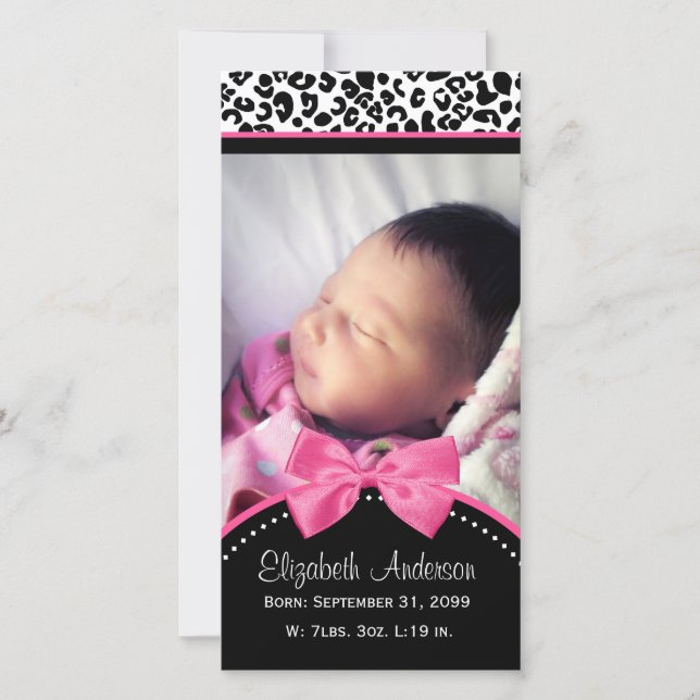 Chic Leopard Print Baby Photo Birth Announcement (Front)