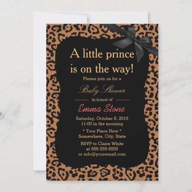 Chic Leopard Print Black Ribbon Baby Shower Invitation (Front)