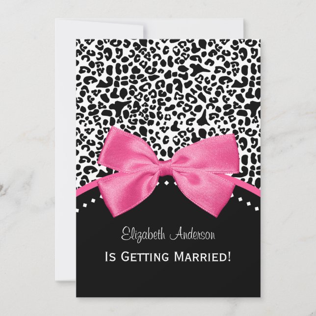 Chic Leopard Print Bridal Shower With Pink Ribbon Invitation (Front)