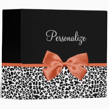 Chic Leopard Print Burnt Orange Bow With Name Binder by ohsogirly at Zazzle