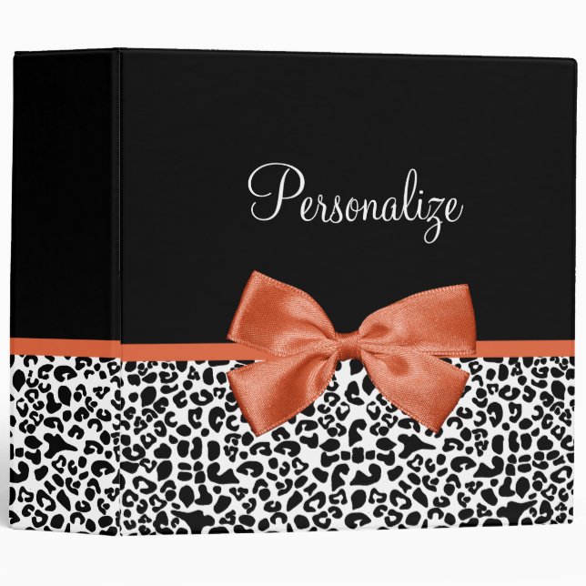 Chic Leopard Print Burnt Orange Bow With Name Binder (Front/Spine)