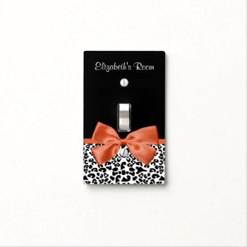Chic Leopard Print Burnt Orange Bow With Name Light Switch Cover by ohsogirly at Zazzle