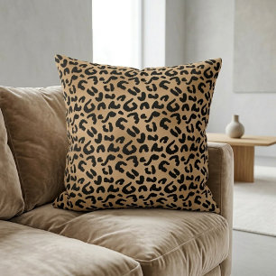 Chic Leopard Print Cheetah Spots Brown Black Throw Pillow