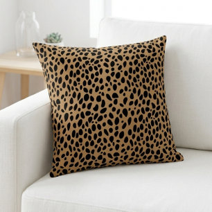 Chic Leopard Print Cheetah Spots Brown Black Throw Pillow