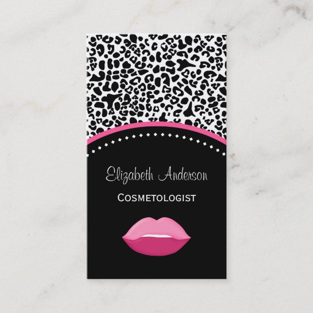 Chic Leopard Print Cosmetology and Beauty Salon Business Card (Front)