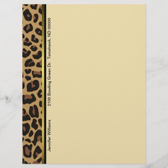 Chic Leopard Print Custom Letterhead Stationery (Front)