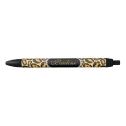 Chic Leopard Print Faux Diamond Monogram Black Ink Pen