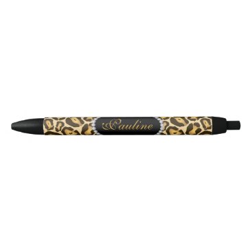 Chic Leopard Print Faux Diamond Monogram Black Ink Pen