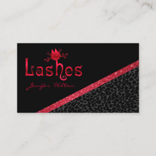 Chic leopard print glittery cats lashes logo business card