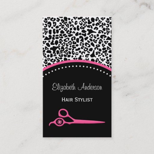 Customizable Chic Leopard Print Hair Stylist and Beauty Salon Business Card Templates