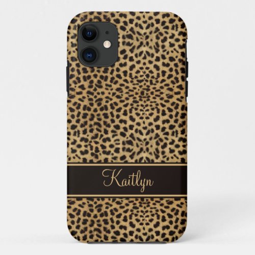 Chic Leopard Print Monogram iPhone 11 Case