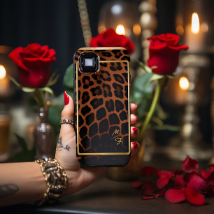 Chic Leopard-Print Monogrammed iPhone 15 Plus Case