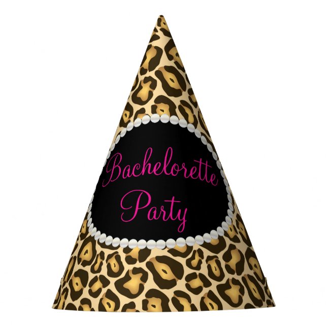 Chic Leopard Print Pearls, Bachelorette Party Hats (Front)