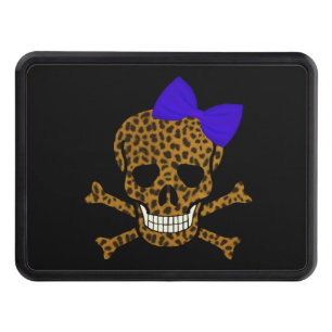 Chic Leopard Print Pirate Skull Blue Bow Hitch Cover