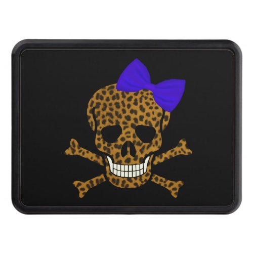 Chic Leopard Print Pirate Skull Blue Bow Hitch Cover