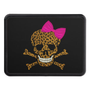 Chic Leopard Print Pirate Skull Pink Bow Hitch Cover