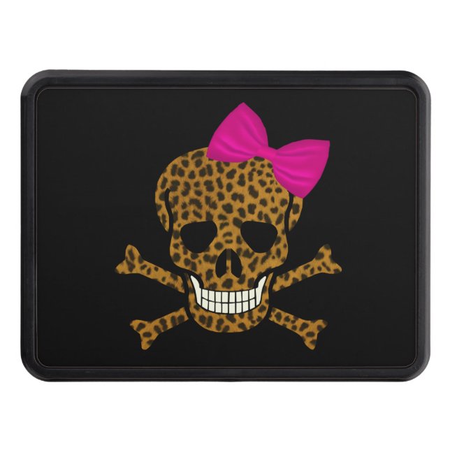 Chic Leopard Print Pirate Skull Pink Bow Hitch Cover (Front)