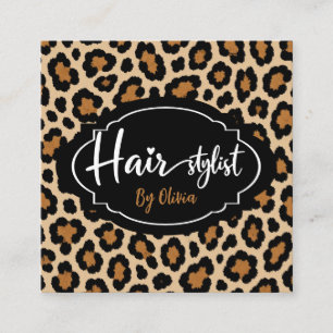 Chic Leopard Print Salon Square Business Card