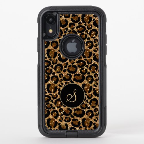 Chic leopard print with gold glitters OtterBox commuter iPhone XR case