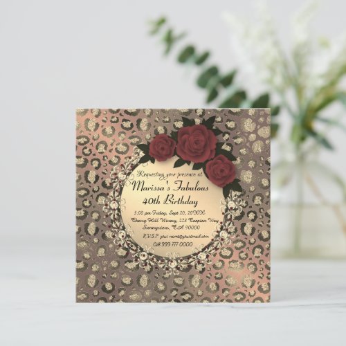 Chic Leopard Rose Fabulous 40th Birthday       Card