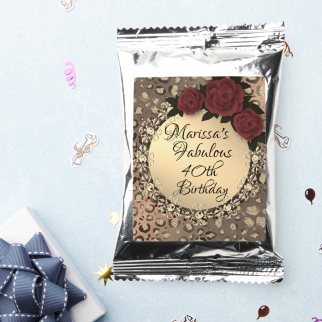Chic Leopard Rose Fabulous 40th Birthday    Coffee Drink Mix (Packets)