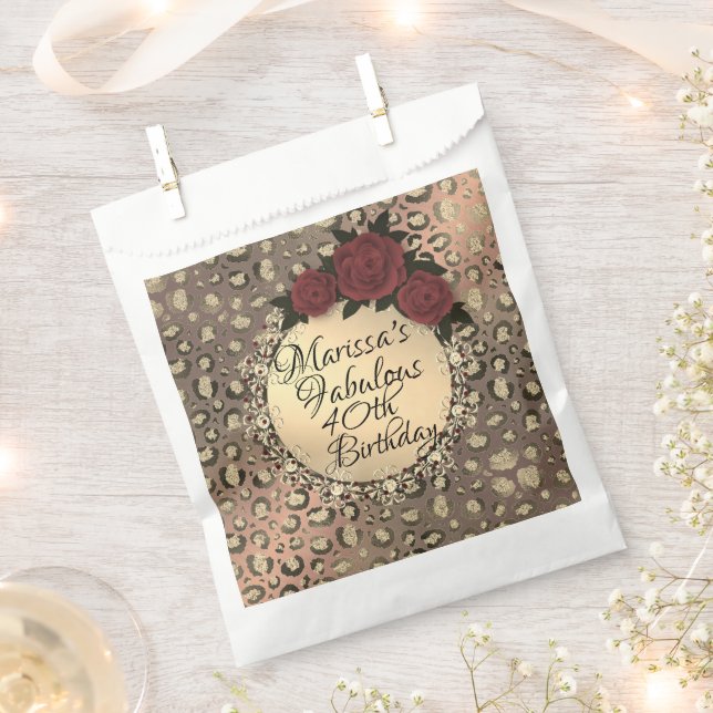 Chic Leopard Rose Fabulous 40th Birthday  Favor Bag (Clipped)