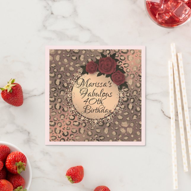 Chic Leopard Rose Fabulous 40th Birthday  Napkins (Insitu)