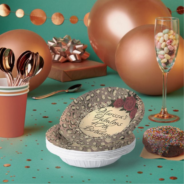 Chic Leopard Rose Fabulous 40th Birthday  Paper Bowls (Multi)