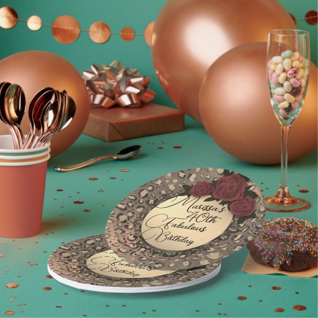 Chic Leopard Rose Fabulous 40th Birthday Paper Pla Plates (Multi)
