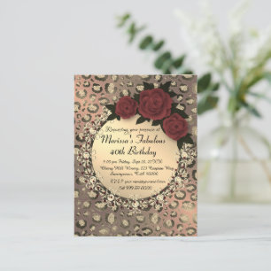 Chic Leopard Rose Fabulous 40th Birthday      Postcard