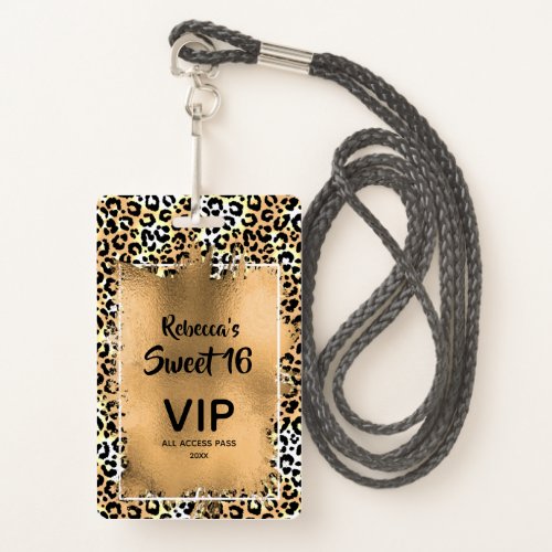 Chic Leopard Sweet 16th Birthday Invite VIP Pass Badge