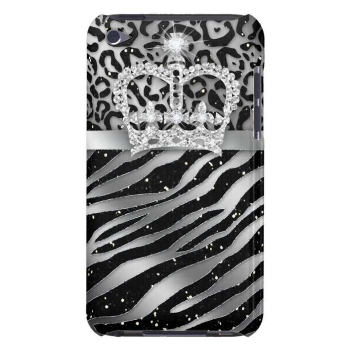 Chic Leopard Zebra iPod Barely There Black Crown iPod Touch Case Mate
