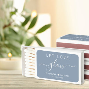 Chic Let Love Glow Dusty Blue Wedding Matchboxes