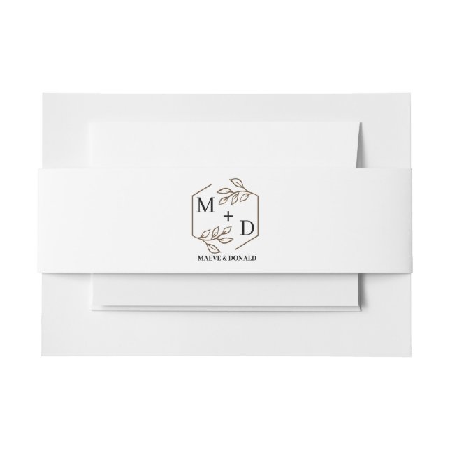 chic letter & names monogram wreath wedding invitation belly band (Front Example)