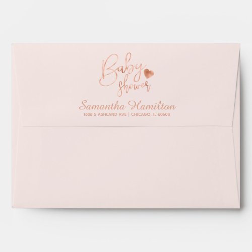 Chic Lettered Rose Gold Foil Blush Baby Shower Envelope