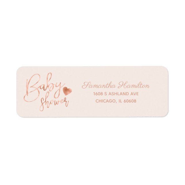 Chic Lettered Rose Gold Foil Blush Baby Shower Label (Front)