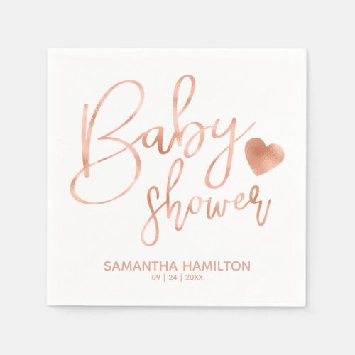 Chic Lettered Rose Gold Foil Blush Baby Shower Napkins